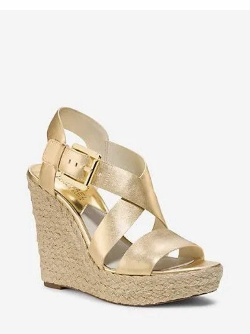 MICHAEL Michael Kors Metallic
Gold T-Strap High Heel Sandals Espadrille